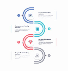 Poster - Modern vertical infographic process with four colorful options. SImple chart design for workflow layout, diagram, banner, web design.
