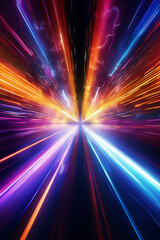 Light Speed Hyperspace Background, Colorful Light Streaks Depicting Motion, Generative AI