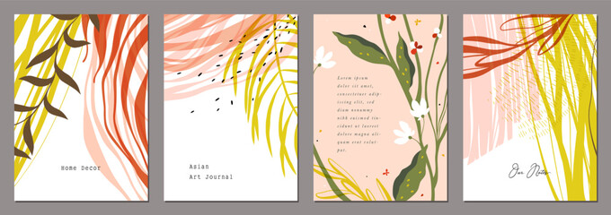 Wall Mural - set of abstract creative artistic templates with tropical leaves. good for poster, card, invitation,