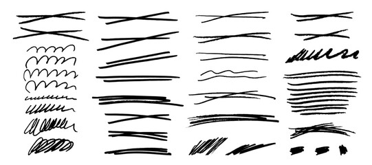 Wall Mural - vector set of grungy graphic elements. hand drawn textured pen or pencil underlines, waves, striketh