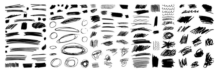 vector set of grungy graphic elements. street art texture hand drawn pencil underlines and strikethr