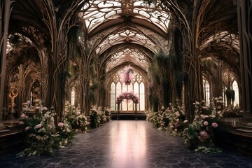 Poster - A stunning photo capturing the elegant décor of a wedding venue, showcasing the romance and joyous atmosphere of the special day.