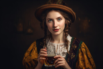 Pretty oktoberfest girl holding glass of beer