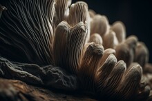 View Of Oyster Mushroom's Underside With Lamellae. Generative AI