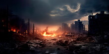 Soncept Of War And Destroyed City Fantastic Background Generative Ai