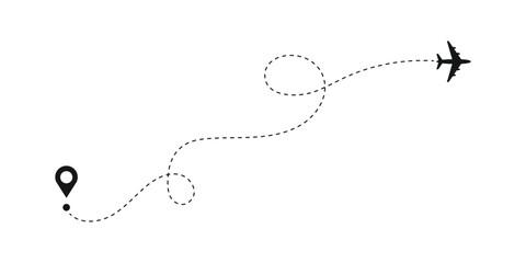 Poster - Airplane routes vector icon. Plane paths symbol. Aircraft tracking, planes, travel, map pins, location pins. Vector illustration of travel icon. Trip, travel, holiday vector icon