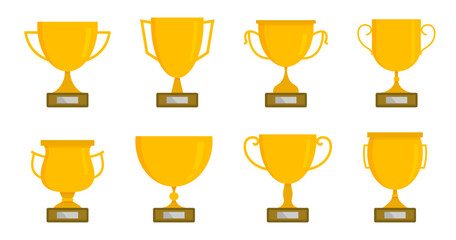 Wall Mural - set of golden prize cup in a flat design. vector trophy cup, award, winner