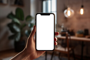 Close-up, hand holding smartphone with application for smart home control