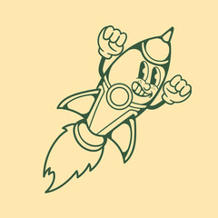 Vintage character design of rocket