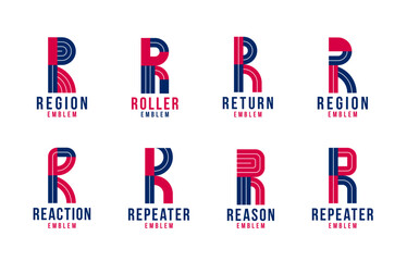 Poster - Letter r logo elements set, vector trendy retro initial, geometric monogram design symbol R.
