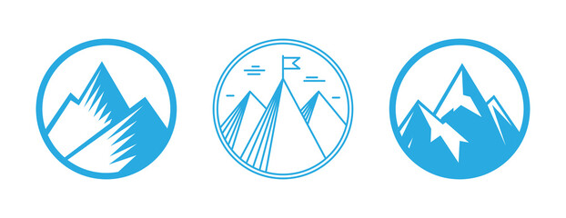 Poster - Png set with abstract logos and icons - mountains and summits in blue color