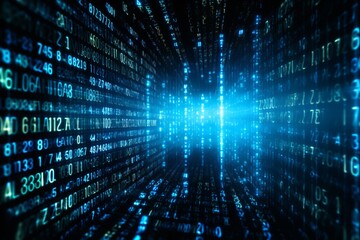 Aufkleber - Blue digital binary data on computer screen background.