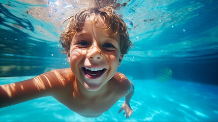 Happy Underwater Fun: Active Swim and Dive Lessons for Kids on Summer Vacation. Generative AI