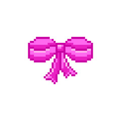 Poster - Pixel art 8-bit pink bow . Retro digital game assets. Vintage video game.