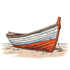 Sticker - old boat on beach vector flat minimalistic isolated illustration