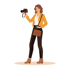 Wall Mural - woman with camera vector flat minimalistic isolated illustration