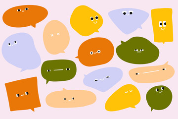 Poster - chat bubble with faces. doodle comic icons, speech balloon shapes different emotions, modern flat st
