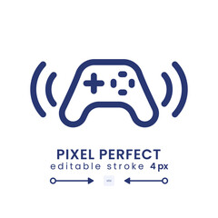 Sticker - Gamepad linear desktop icon. Game streaming. Wireless controller. Online gamer. Pixel perfect, outline 4px. GUI, UX design. Isolated user interface element for website. Editable stroke