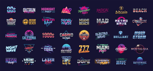 retro 80s logo and signs. vaporwave, synthwave logo set for night club, casino, music album, party i
