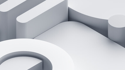 Poster - Abstract background design, white geometric shapes, 3d render