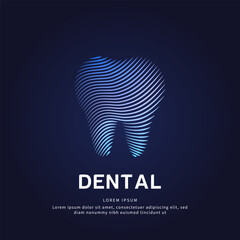 human tooth medical structure. simple line art teeth vector logotype illustration on dark background