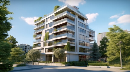 Poster - Modern upscale residential building, Modern multi-family apartment house.