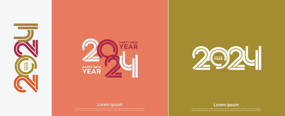 Wall Mural - Happy new year 2024 with retro typography concept. 2024 new year