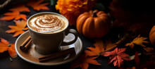 Spice Pumpkin Latte On Autumn Background