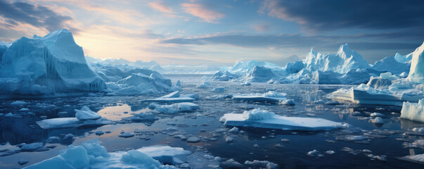 ice sheets melting in the arctic ocean or waters. global warming, climate change, greenhouse gas, ec
