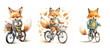 © sevector - child cute fox on bike watercolor ai generated