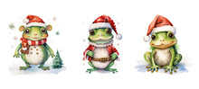 Funny Cute Frog In Christmas Cloth Watercolor Ai Generated