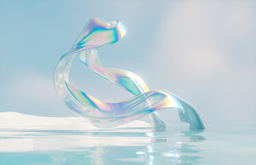 Poster - Abstract winter landscape scene with holographic iridescent glossy cloth. 3d rendering
