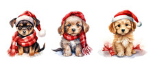 Pet Cute Puppy In Christmas Cloth Watercolor Ai Generated