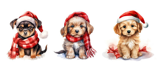 pet cute puppy in christmas cloth watercolor ai generated