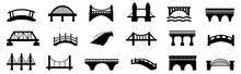 Black Bridge Icon Collection. Set Of Different Bridge Icons