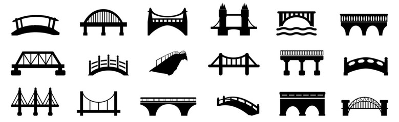 Black bridge icon collection. Set of different bridge icons