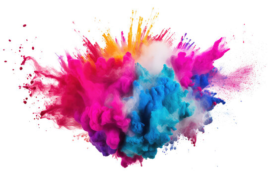 Wall Mural -  - Holi powder explosion with vibrant colors. Isolated on transparent white background