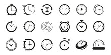 Set Of Black Clock, Stopwatch, Timer, Watch Icon. Black Clock Icon Collection