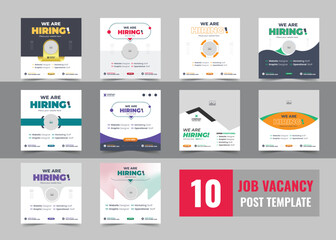 Sticker - We are hiring job position square banner or social media post, Vacancy banner design bundle, We are hiring banner, poster, background template