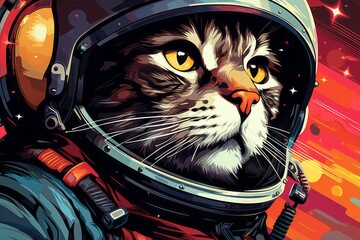 Wall Mural - Close up portrait of cat in space. Beautiful illustration picture. Generative AI