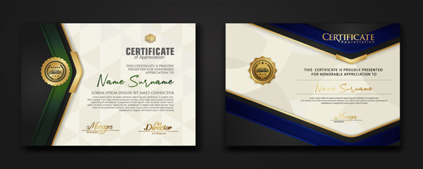 New design two set luxury certificate template with shadow effect on overlap layers and cream color on pattern background