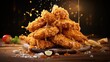 perfect view close up crispy chicken tenders with blur and background cinematic