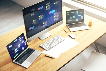 Fototapete - Abstract creative coding illustration on modern computer monitor, software development concept. 3D Rendering