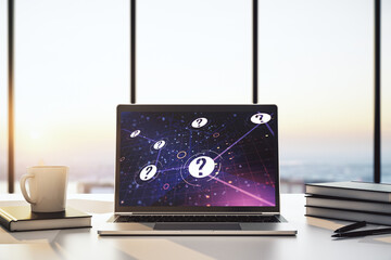 Aufkleber - Creative abstract question mark hologram on modern computer monitor, future technology concept. 3D Rendering
