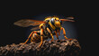 Un frelon asiatique sur un nid d'abeilles.