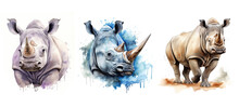 Africa Rhino Watercolor Ai Generated
