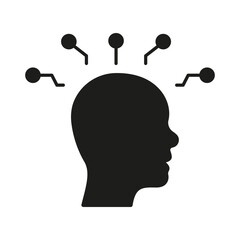 Poster - Artificial Intelligence Silhouette Icon. AI in Human Brain Glyph Pictogram. Digital Technology and Machine Learning Solid Sign. Intellectual Process in Cyberspace Symbol. Isolated Vector Illustration