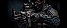 A Special Forces Soldier Police With High Technology Gun And Weapon, Generative AI