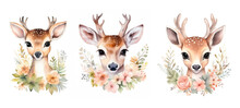 Fawn Cute Deer Floral Watercolor Ai Generated