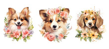 Card Cute Dog Floral Watercolor Ai Generated